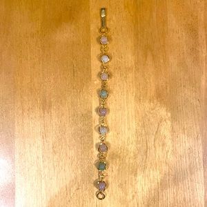 Gold tone multicolor glass beaded bracelet